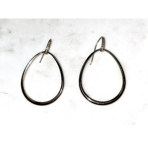 Vintage Gold Plated Crystal Oval Hoop Dangle Earrings - Picture 1 of 3